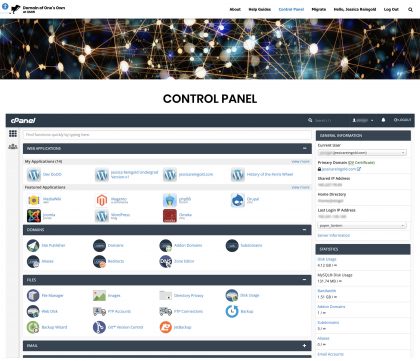 Screenshot of the Control Panel page on umw.domains as of late 2019