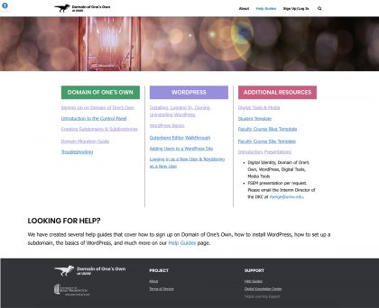 Screenshot of the Help Guides page on umw.domains as of late 2019